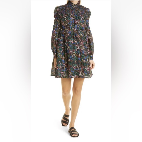 NWT Munthe Smocked High Neck Long Sleeves Mini Dress Puffy Black US 12 EU 44 - Picture 1 of 14